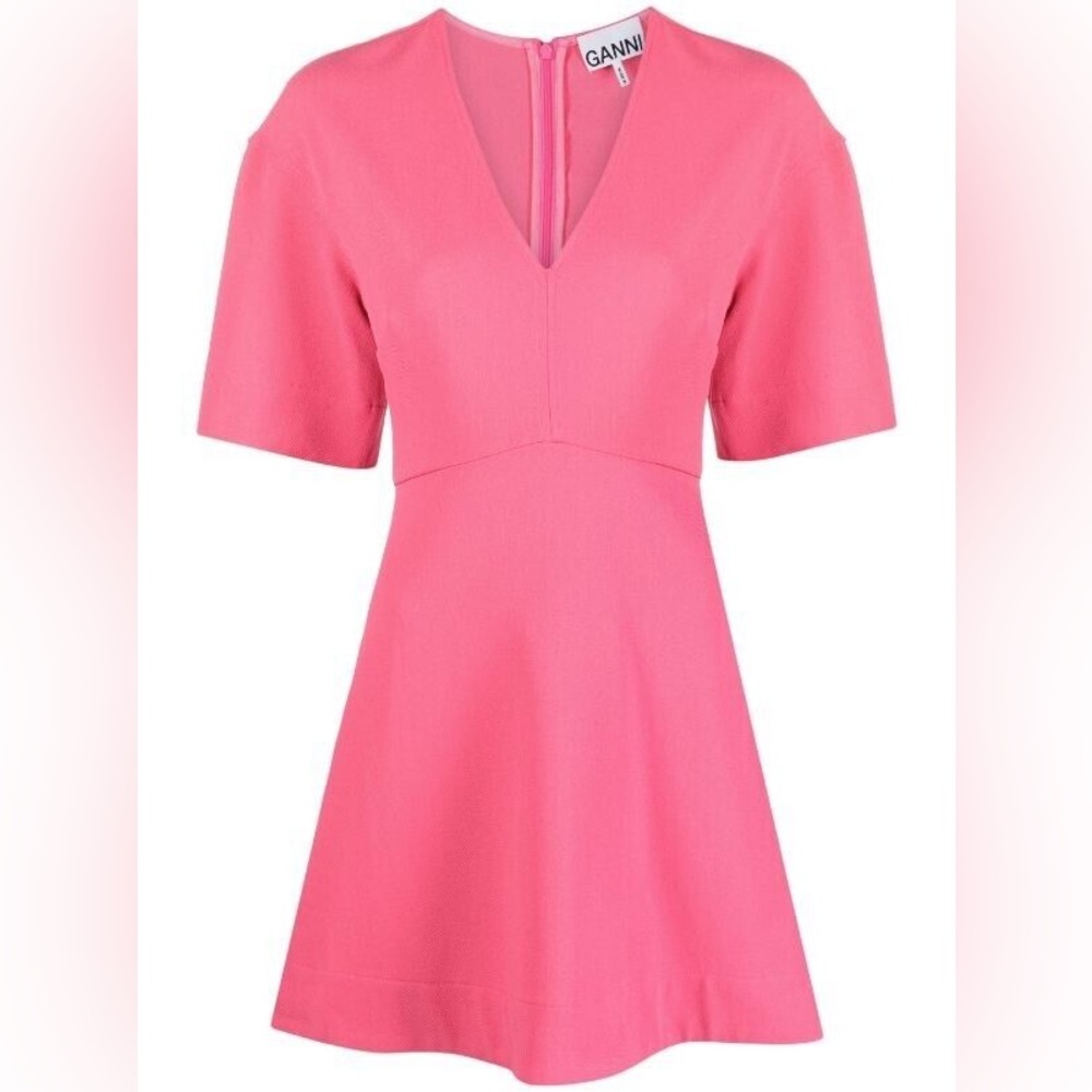Ganni Stretch suiting v-neck mini dress - Picture 4 of 13